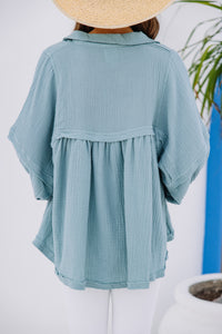 blue green cotton blouse