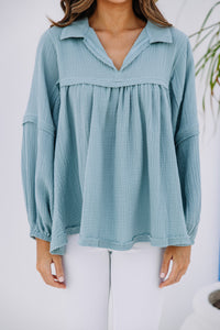 blue green cotton blouse