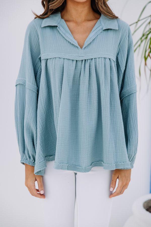 blue green cotton blouse