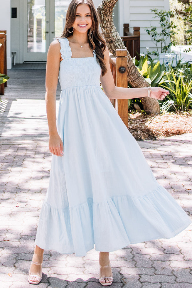 Easy Love Light Blue Smocked Maxi Dress Shop the Mint Easy Love Light Blue Smocked Maxi Dress Shop the Mint