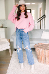 Just Too Sweet Cool Pink Cable Sleeve Sweater