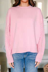 Just Too Sweet Cool Pink Cable Sleeve Sweater
