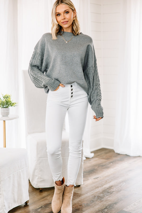 gray cable knit sweater