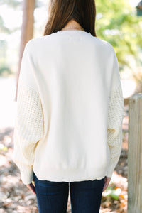 Just Too Sweet Ivory White Cable Sleeve Sweater