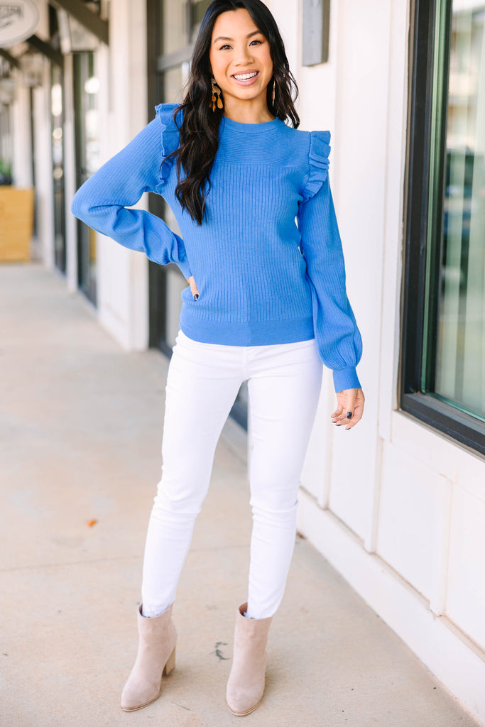 Classy Cloud Blue Ruffled Sweater - Feminine Sweaters – Shop the Mint