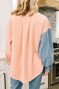 pink and blue colorblock shacket