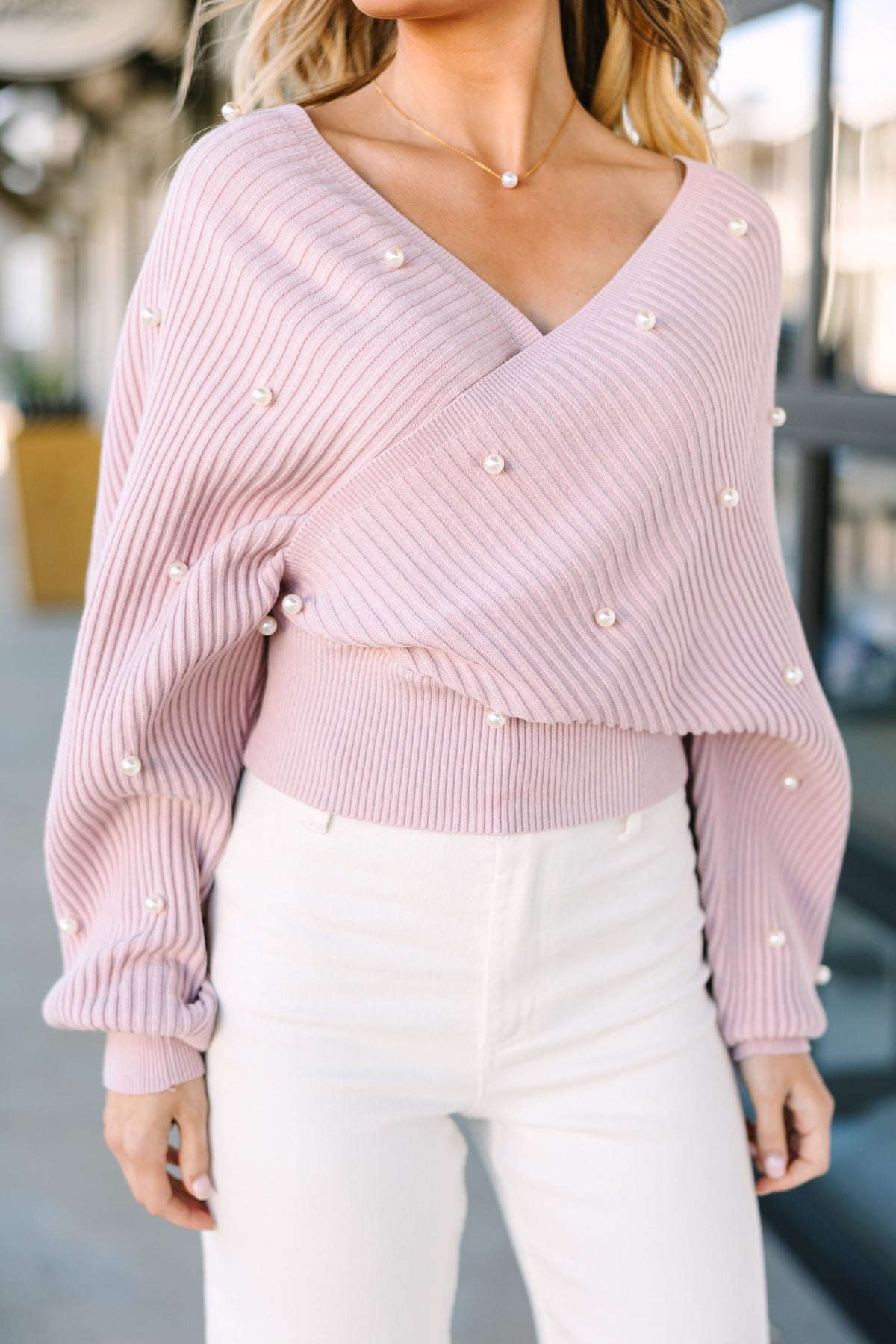 Dramatic Blush Pink Embellished Sweater - Girly Sweaters – Shop the Mint