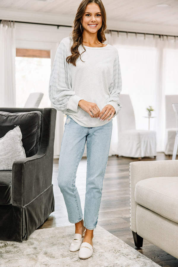 gray striped top