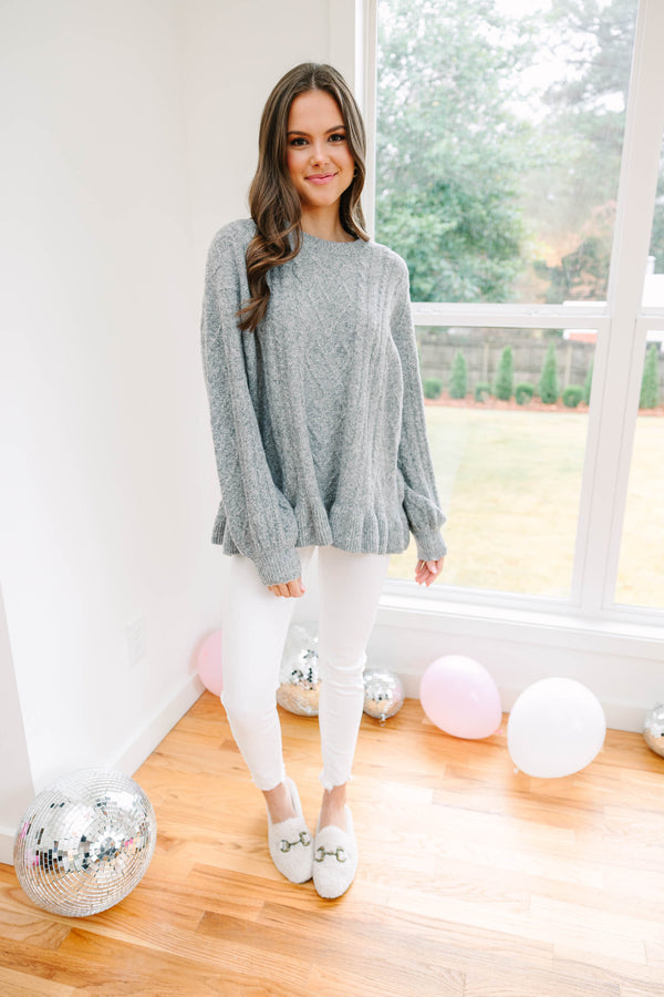Easy Decisions Heather Gray Ruffled Sweater