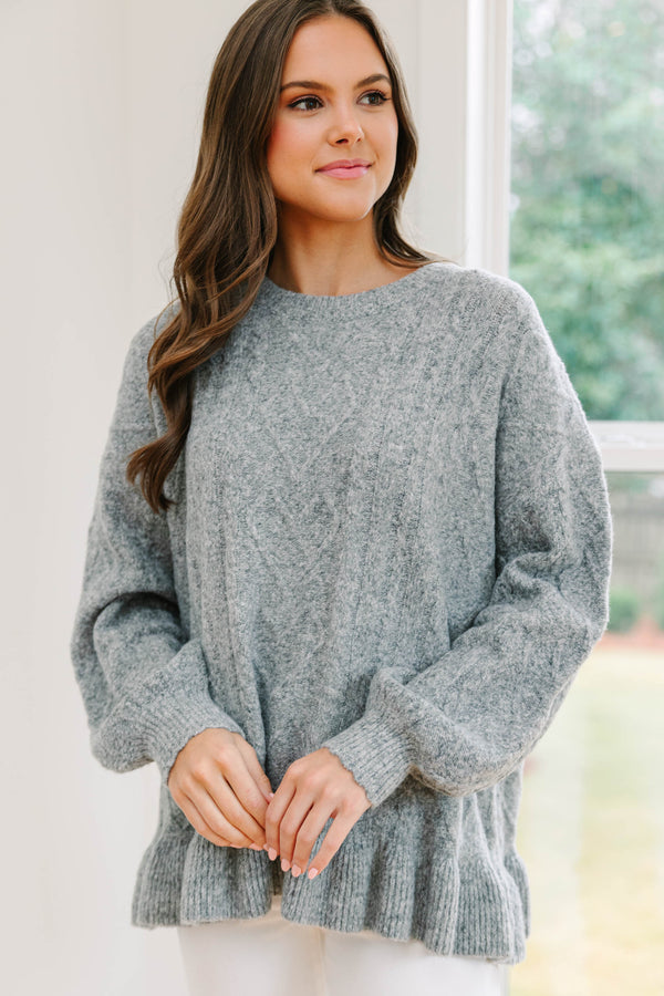 Grey Ruffle Sweater Cute Heather Gray Ruffled Sweater - Girly Sweaters – Shop the Mint