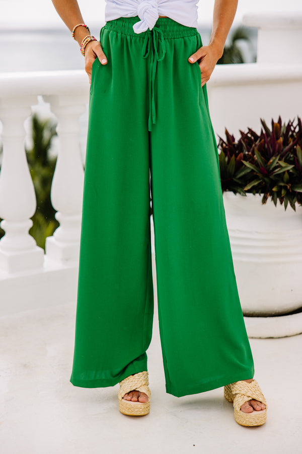 Plus Size Tie Front Pull On Palazzo Pants - Green
