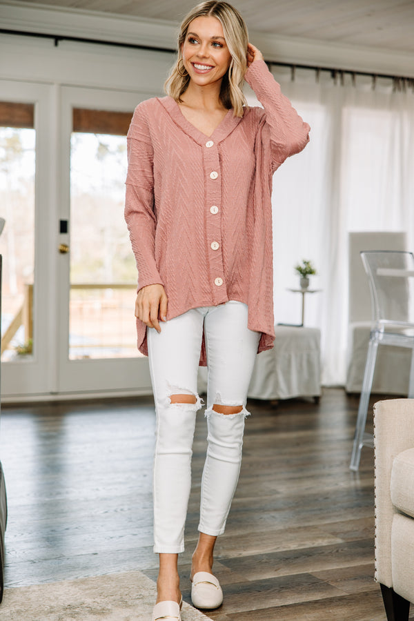 pink cable knit cardigan