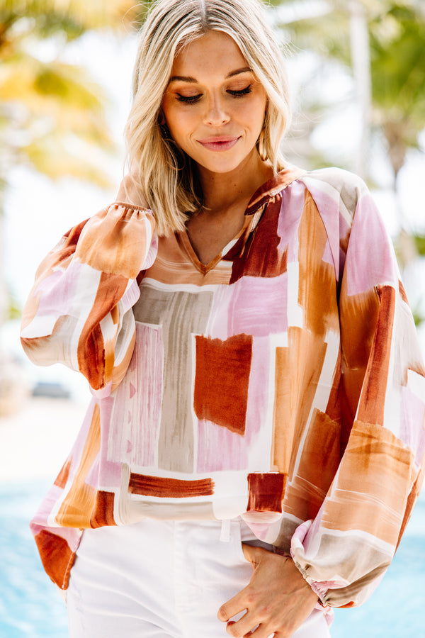 In The Clear Coral Orange Abstract Blouse