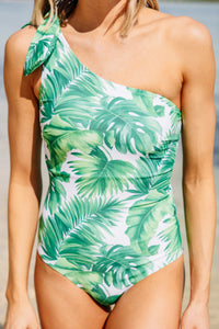 palm printed one piece swimsuit