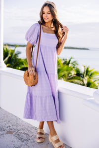 purple feminine midi dress