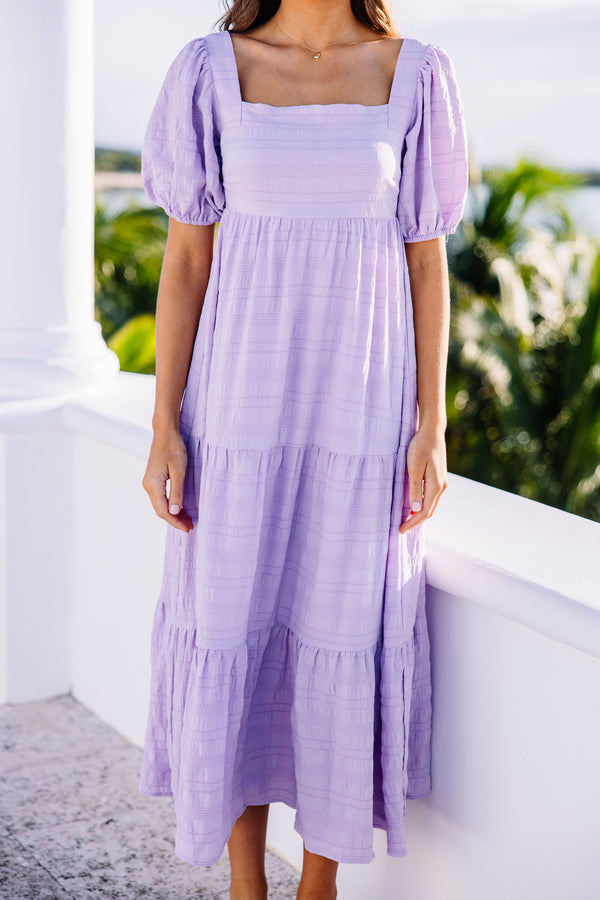purple feminine midi dress