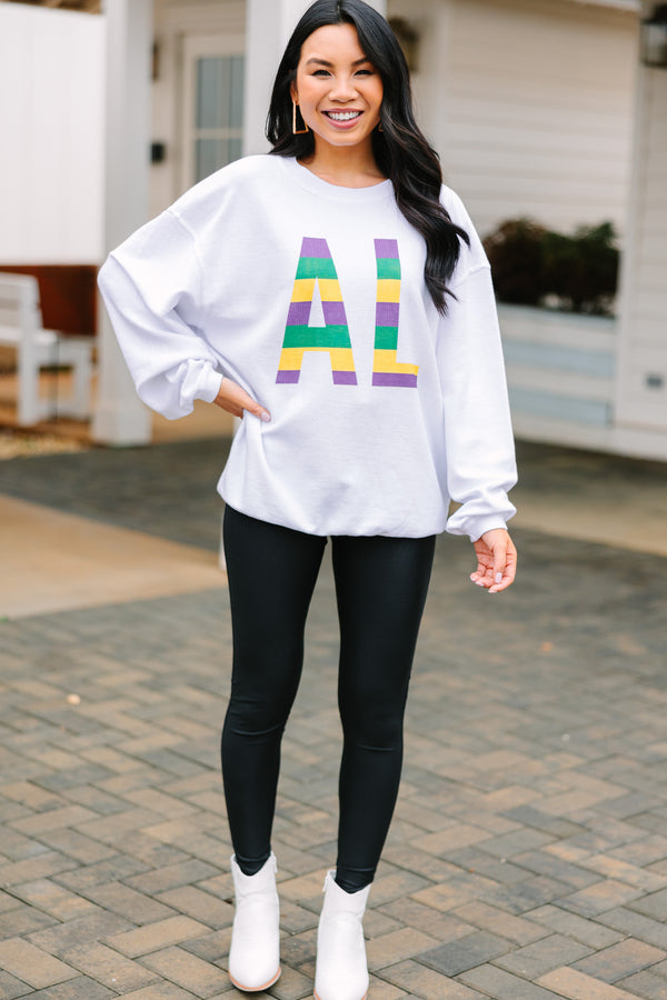 Alabama Mardi Gras White Corded Graphic Sweatshirt