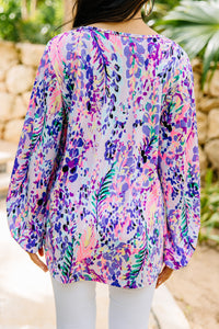 purple watercolor floral blouse