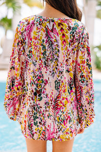 watercolor floral bubble sleeve blouse