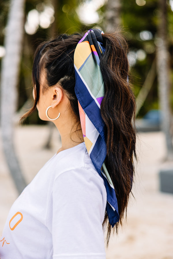 blue abstract hair scarf