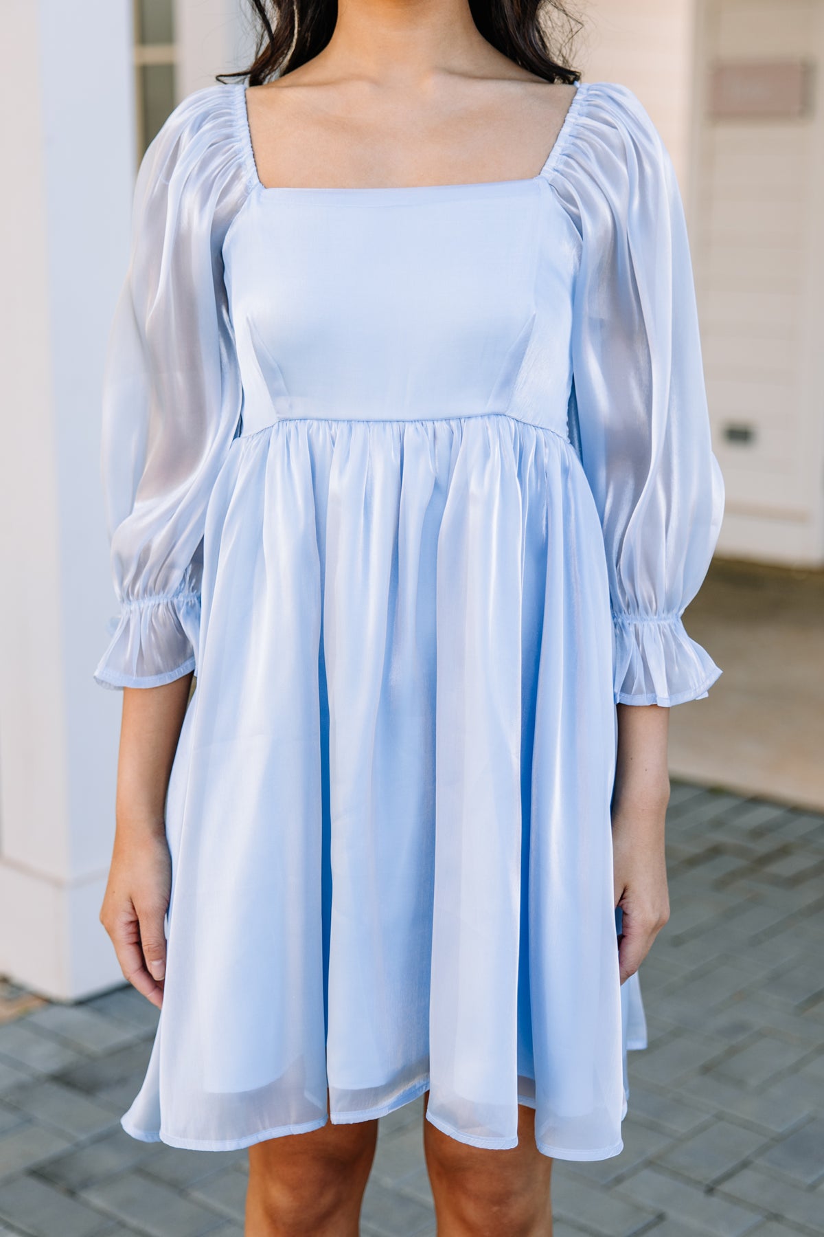 Keep Your Eyes On Me Light Blue Babydoll Dress Shop the Mint