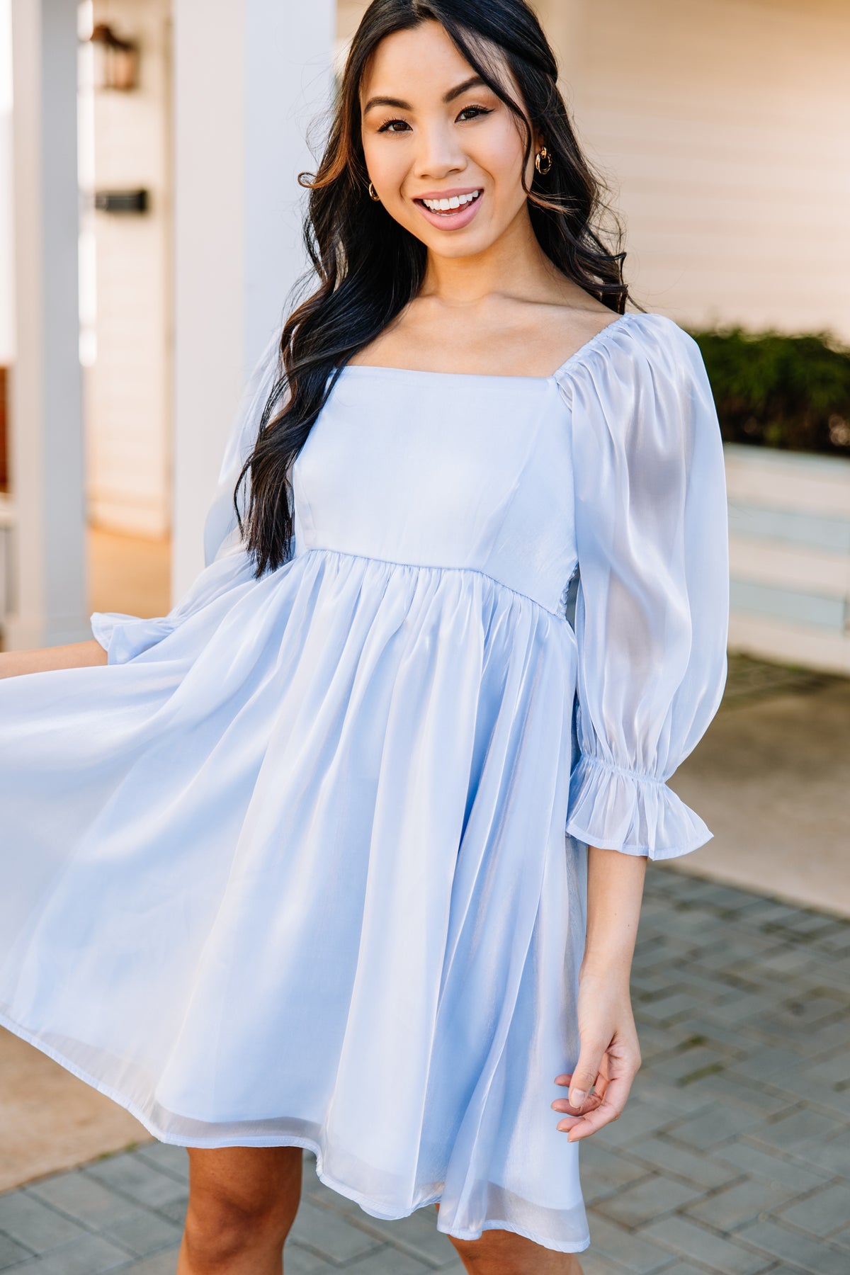 Keep Your Eyes On Me Light Blue Babydoll Dress Shop the Mint