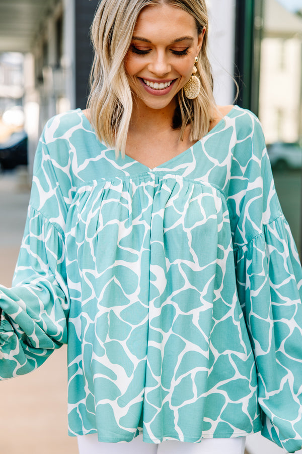 On My Mind Mint Green Abstract Blouse