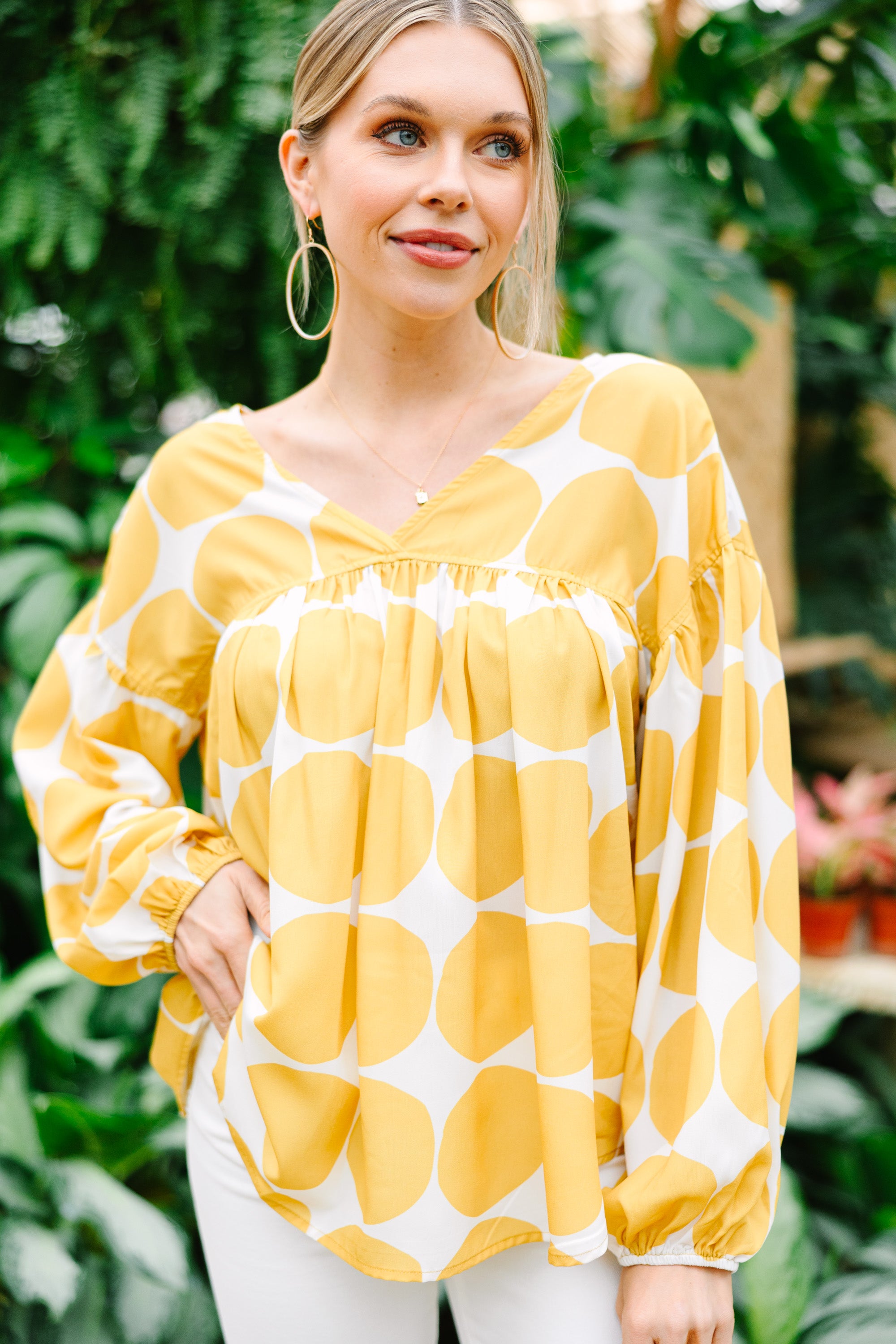 mustard spotty blouse