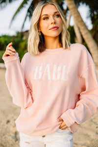 Babe Blush Pink Corded Embroidered Sweatshirt