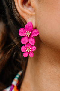 Full Bloom Fuchsia Pink Floral Earrings