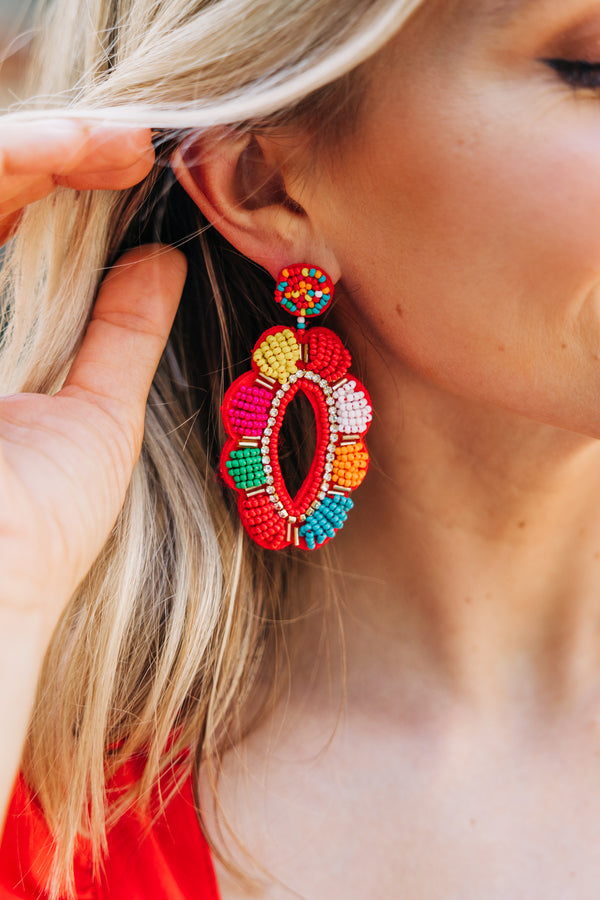 Living Your Life Red Multicolored Beaded Earrings
