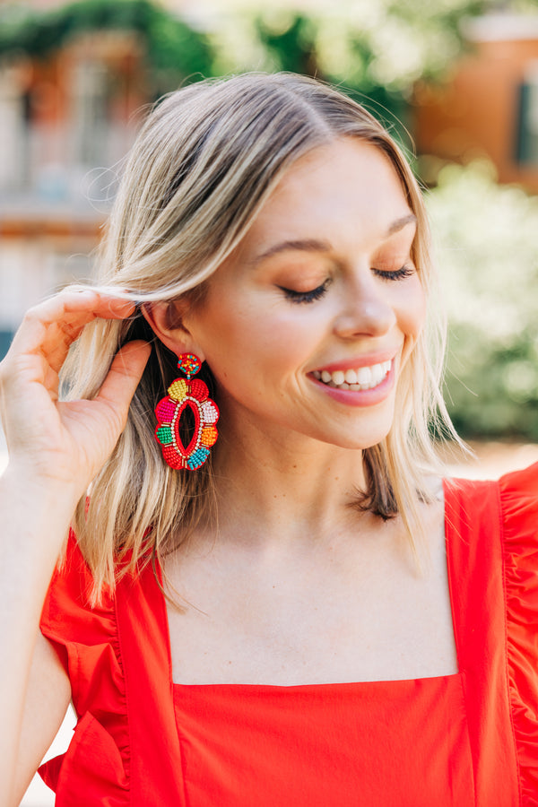 Living Your Life Red Multicolored Beaded Earrings