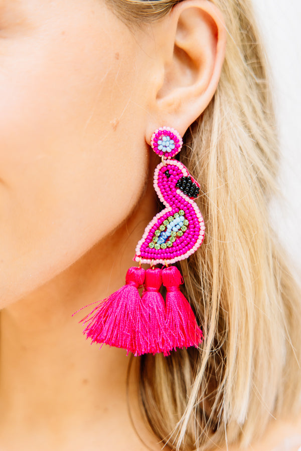 Flamingo Fuchsia Pink Beaded Earrings