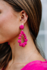 Let The Day Begin Fuchsia Pink Beaded Earrings