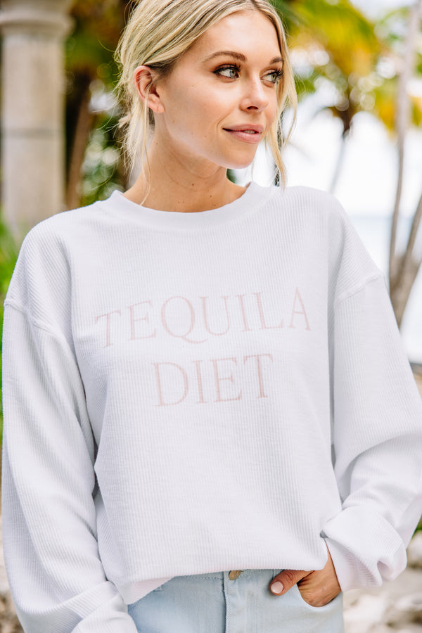 Tequila Diet White Corded Graphic Sweatshirt