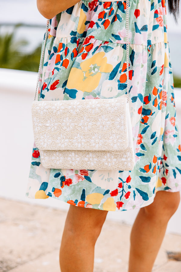 white beaded clutch