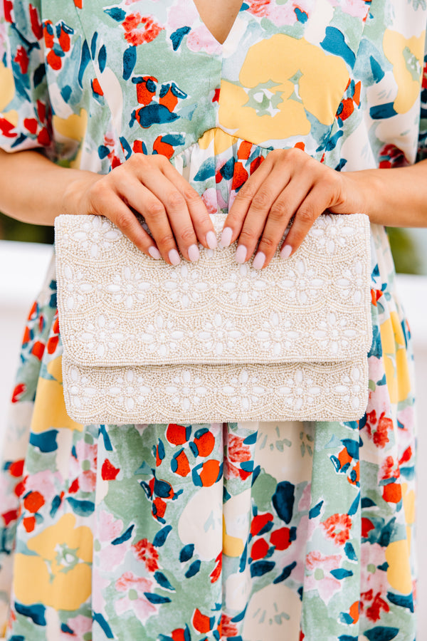 white beaded clutch