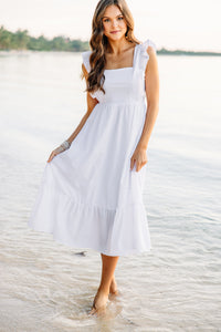 What You're Looking For Off White Ruffled Midi Dress