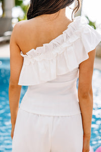 It's Your Day White Ruffled One Shoulder Blouse