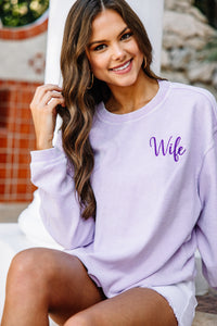 Wife Lilac Purple Corded Embroidered Sweatshirt