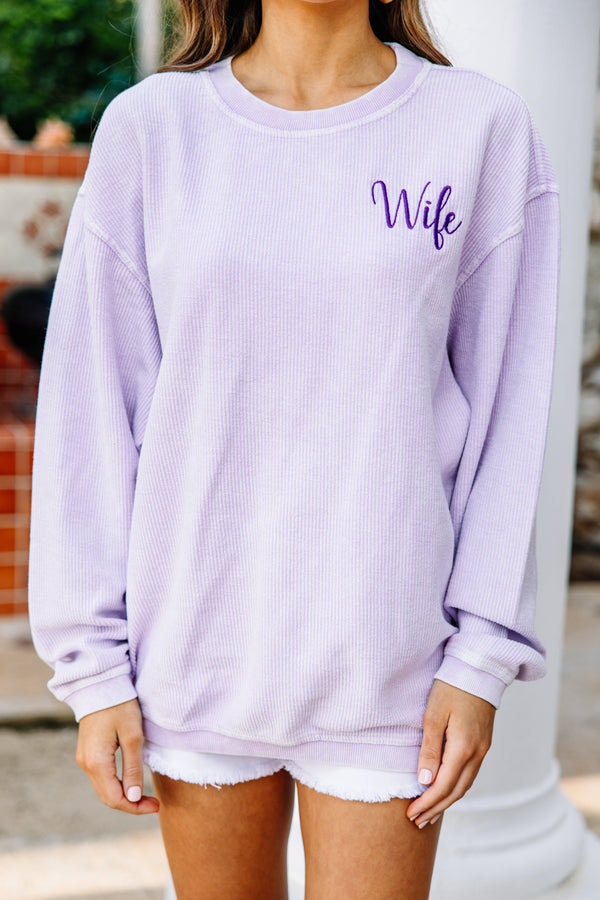 Wife Lilac Purple Corded Embroidered Sweatshirt