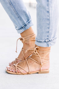 Pay Attention Natural Brown Lace-up Sandals