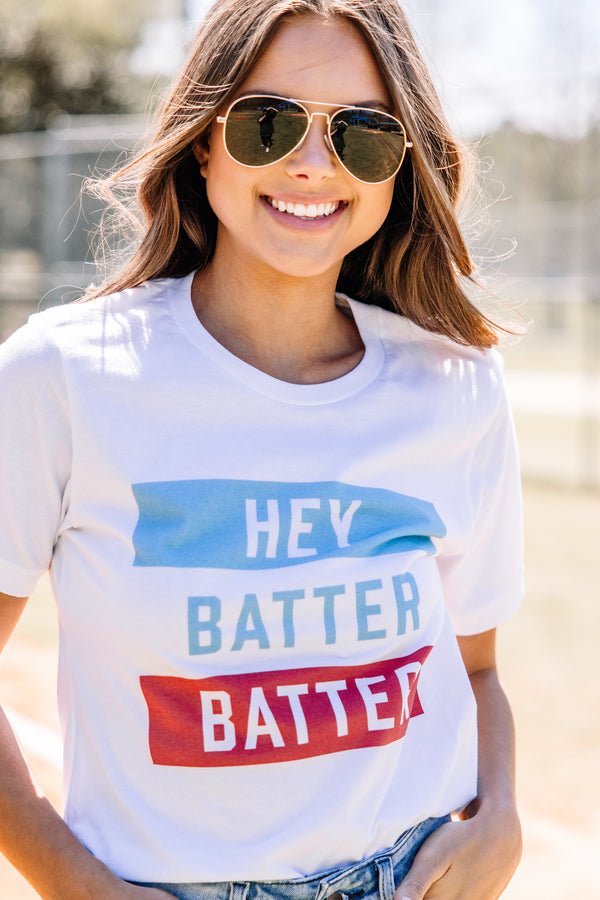 Hey Batter Batter White Graphic Tee
