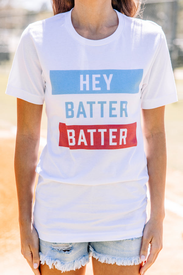 Hey Batter Batter White Graphic Tee
