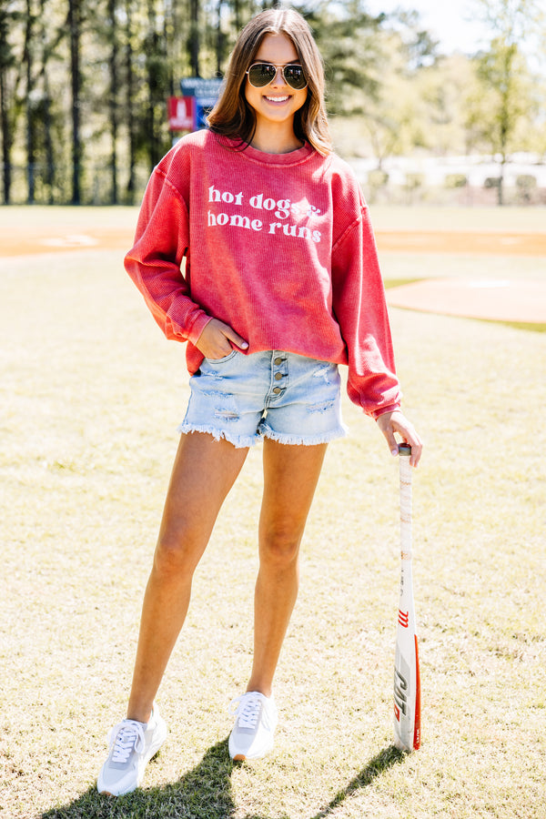 Hot Dogs & Home Runs Red Corded Graphic Sweatshirt