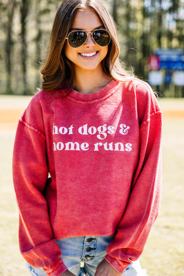 Hot Dogs & Home Runs Red Corded Graphic Sweatshirt