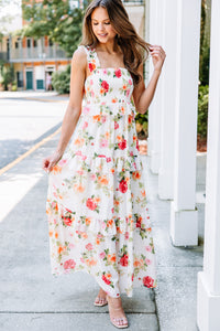 Happy For You Ivory White Floral Maxi Dress