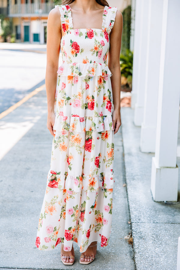 Happy For You Ivory White Floral Maxi Dress