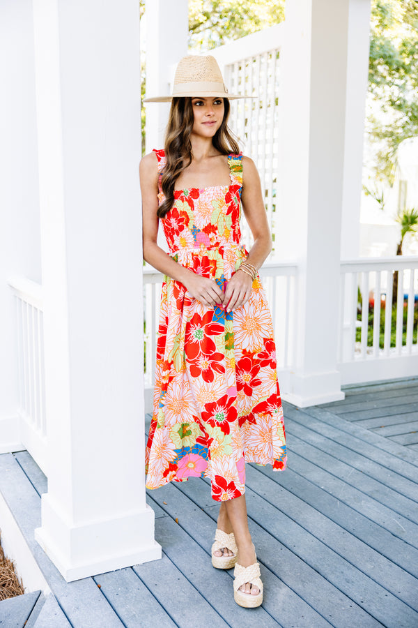 bold floral midi dress