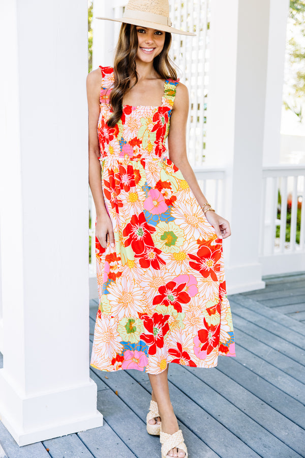 bold floral midi dress